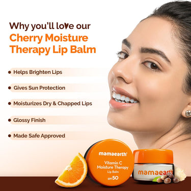 Mamaearth Vitamin C Moisture Therapy Lip Balm Spf 50 Dry & Chapped Lips 15 G|Heals, Brightens, Protects|Glossy Finish|Coconut Oil, Shea Butter, Ceramides, Kojic Acid100% Free Of Petroleum Jelly,White